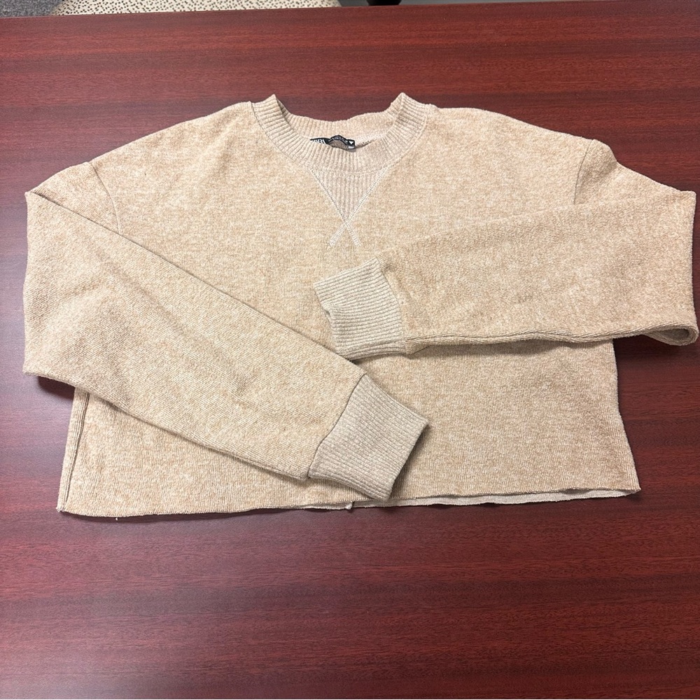 Zara Camel Knit Sweater Cropped Womens Size S Casual Warm Comfy